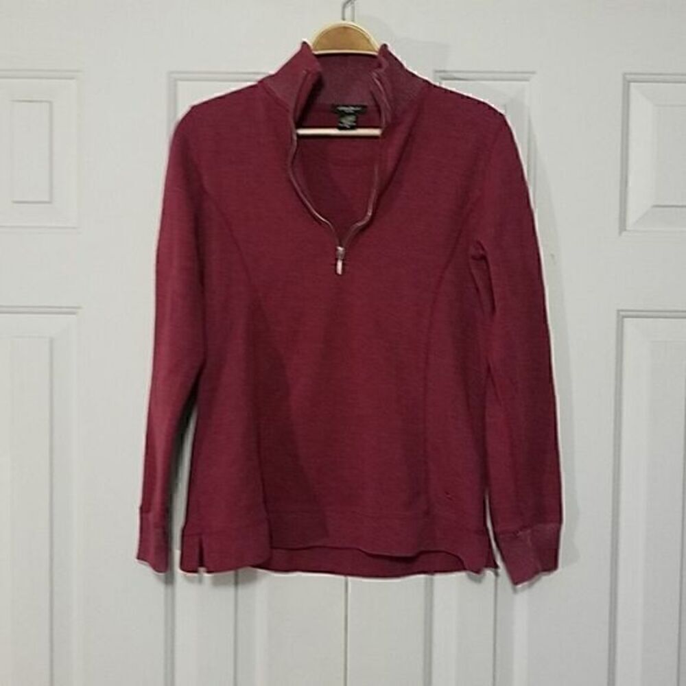 Eddie Bauer Preppy Burgundy 3/4 Zip Down Crew Sweater